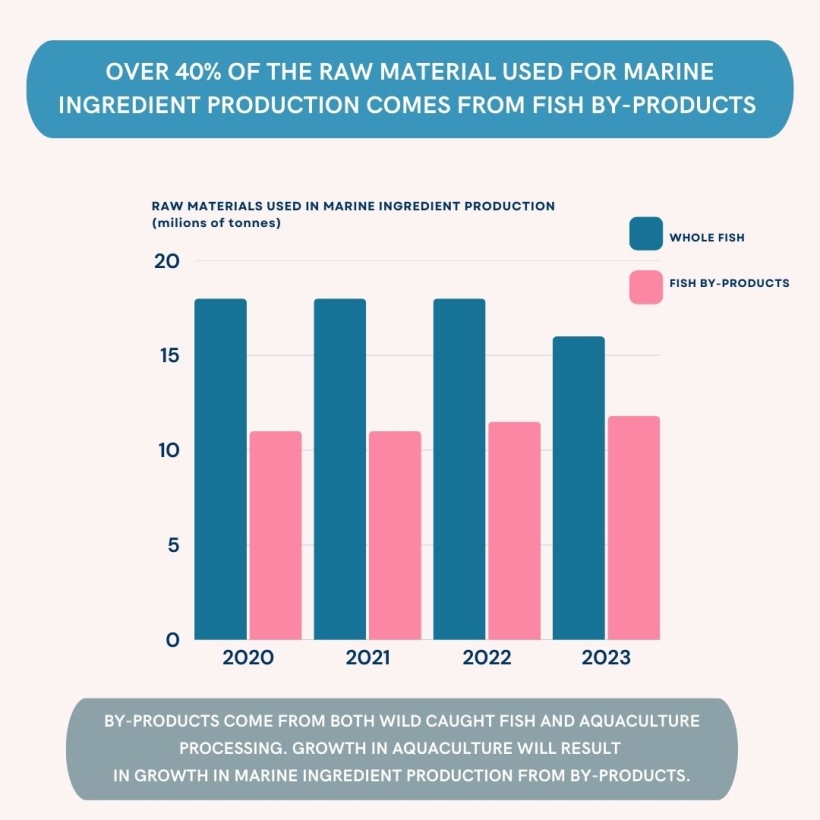 Over 40% of the raw material used for marine ingredient production comes from fish by-products 