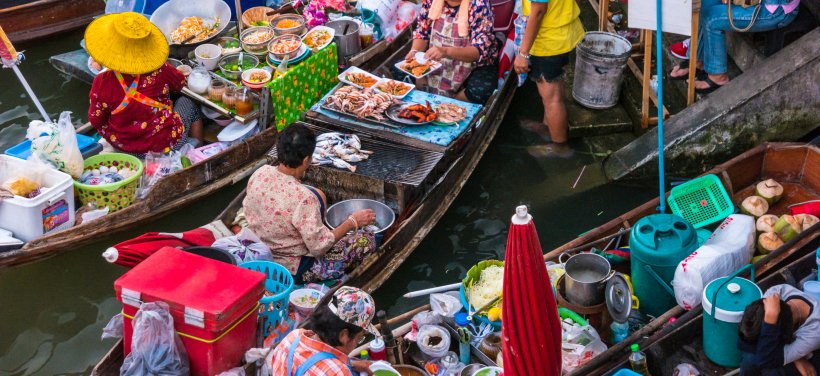 Fish being sold on boats